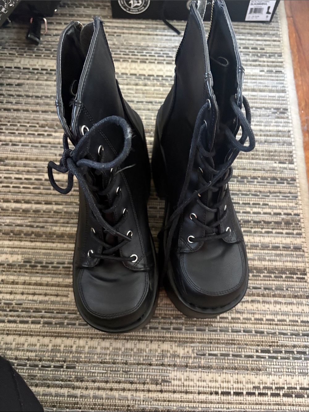 Demonia Black Lace-Up Combat & Moto Boots